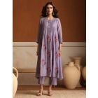 Purple Embroidered Chanderi Mul Kurta with Pants- Set of 2