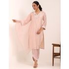 Pink Embroidered Bemberg Muslin Suit- Set of 3