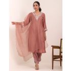 Pink Embroidered Bemberg Muslin Suit- Set of 3