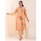 Peach Printed Cotton Suit- Set of 3