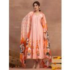 Peach Printed Cotton Kurta with Dupatta- Set of 2