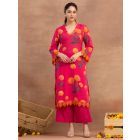 Pink Printed Cotton Kurta with Pants- Set of 2