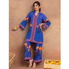 Blue Printed Cotton Kurta with Palazzo- Set of 2