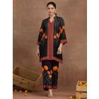 Black Printed Cotton Kurta with Palazzo- Set of 2