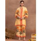 Orange Printed Cotton Kurta with Palazzo- Set of 2