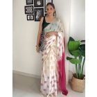 White Pink Hand Block Printed Cotton Saree