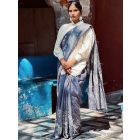 Grey Hand Block Printed Linen Saree