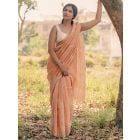 Peach Hand Block Printed Linen Saree