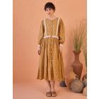 Mustard Yellow Hand Block Printed Cotton Mulmul Dress with Slip