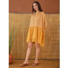 Orange Hand Block Printed Cotton Mulmul Dress with Slip