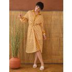 Orange Hand Block Printed Cotton Mulmul Dress with Slip