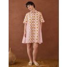 Pink White Hand Block Printed Cotton Mulmul Dress with Slip