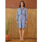 Blue Hand Block Printed Cotton Mulmul Dress with Slip