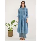 Blue Hand Block Printed Cotton Mulmul Tunic with Slip