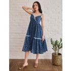 Blue Hand Block Printed Cotton Mulmul Dress
