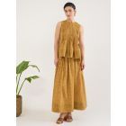 Mustard Yellow Hand Block Printed Cotton Mulmul Co-ord Set- Set of 2