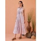 Lavender Hand Block Printed Chanderi Silk Dress with Belt