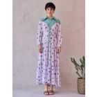 Lilac Hand Block Printed Chanderi Silk Dress with Belt