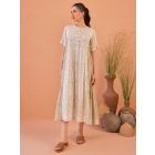 White Hand Block Printed Cotton Mulmul Dress