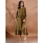 Olive Green Hand Embroidered Organic Cotton Dress
