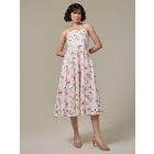 White Pink Hand Painted Cotton Slub Dress