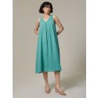 Teal Blue Cotton Linen Dress
