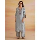 Sky Blue Embroidered Chanderi Kurta with Pants- Set of 2