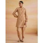 Beige Lace Work Chanderi Kurta with Dhoti Pants- Set of 2