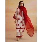 Ivory Red Embroidered Chanderi Suit- Set of 3