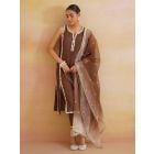 Brown Lace Work Chanderi Suit- Set of 3