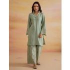 Mint Green Embroidered Chanderi Kurta with Pants- Set of 2