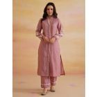 Pink Embroidered Chanderi Kurta with Pants- Set of 2
