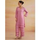 Pink Embroidered Cambric Cotton Kurta with Pants- Set of 2