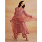 Pink Embroidered Chanderi Suit- Set of 3