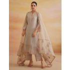 Sage Green Embroidered Chanderi Suit- Set of 3