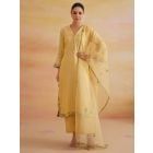 Yellow Embroidered Chanderi Suit- Set of 3