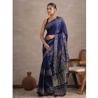 Blue Hand Block Printed Modal Tissue Saree