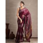 Wine Hand Block Printed Modal Tissue Saree