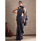 Blue Hand Block Printed Modal Tissue Saree