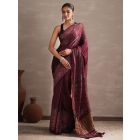 Wine Hand Block Printed Modal Tissue Saree