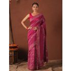 Pink Hand Block Printed Chanderi Silk Saree