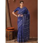 Blue Hand Block Printed Chanderi Silk Saree