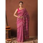 Pink Hand Block Printed Chanderi Silk Saree