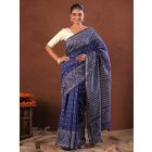 Blue Hand Block Printed Chanderi Silk Saree