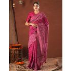 Pink Hand Block Printed Chanderi Silk Saree