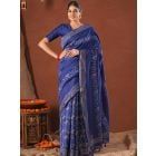 Blue Hand Block Printed Chanderi Silk Saree