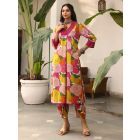 Pink Printed Cotton Kurta with Pants- Set of 2