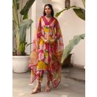 Pink Printed Viscose Organza Dupatta