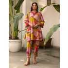 Pink Printed Cotton Kurta with Pants- Set of 2