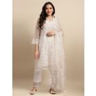 White Chikankari Organza Kurta with Mulmul Inner and Pants - Set of 2